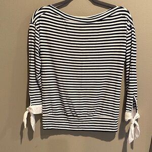 Nautical Striped 3/4 Sleeve Top with Cute Tie Details